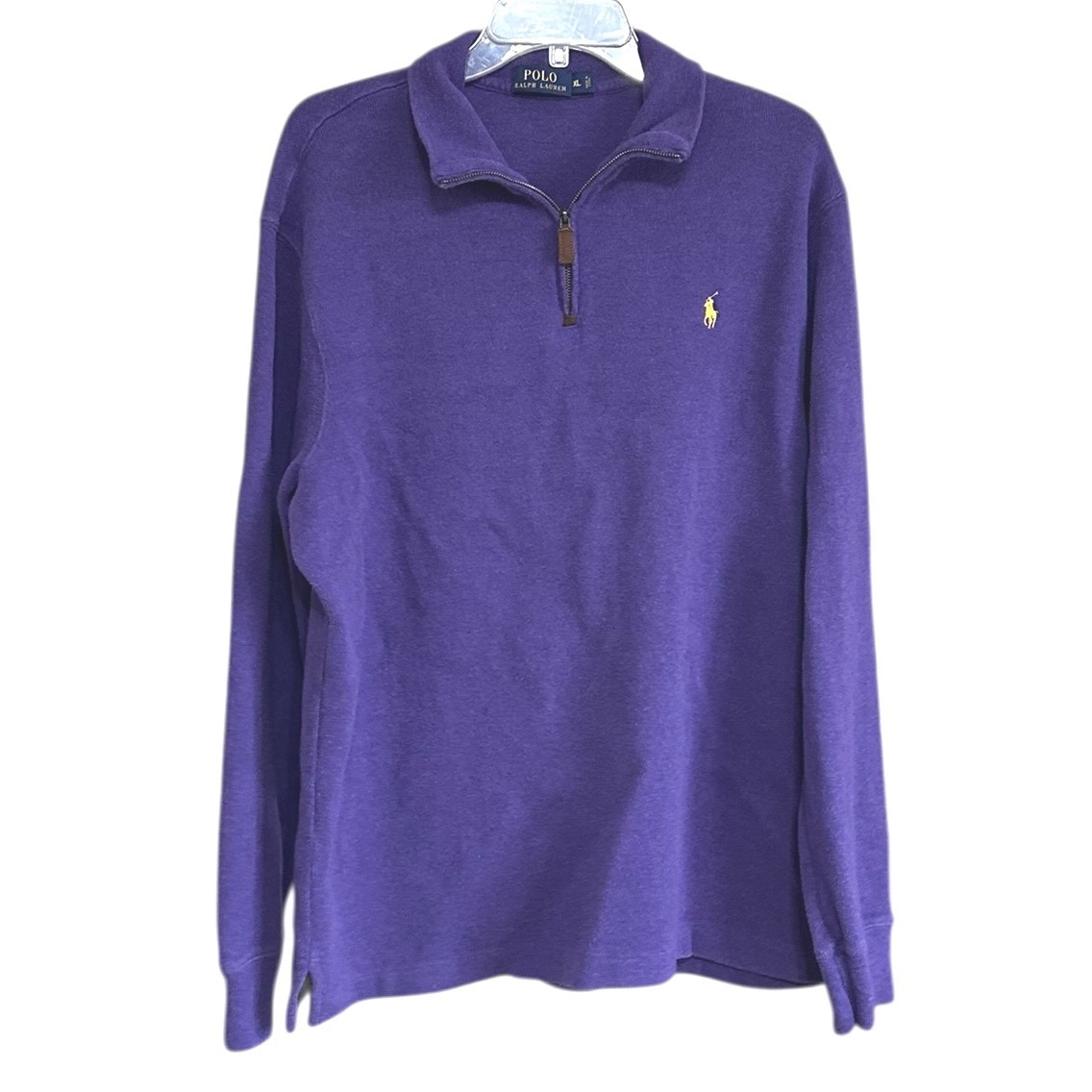 Polo Ralph Lauren Mens Xl Purple Quarter Zip Cotton Pullover Yellow Pony Logo